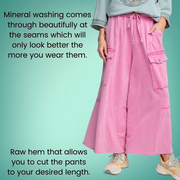 EASEL “Feeling Good Cargos” Mineral Washed Flared Leg, Raw Seams & Hems, Pockets - Picture 9 of 16